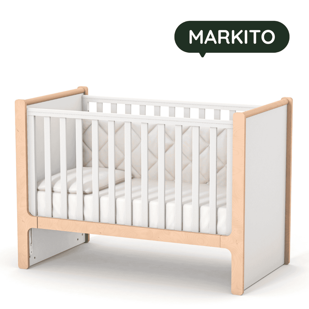 Dětská postýlka Markito Gekko Kids 120x60. Bílá / Přírodní Buk